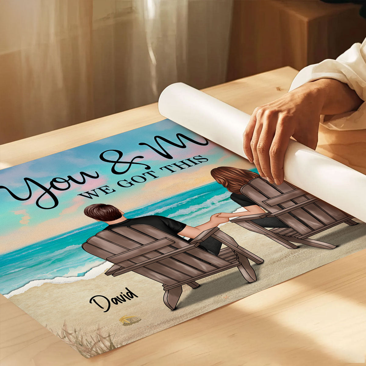 Torn Paper Patterned Couple Beach Landscape Personalized Poster