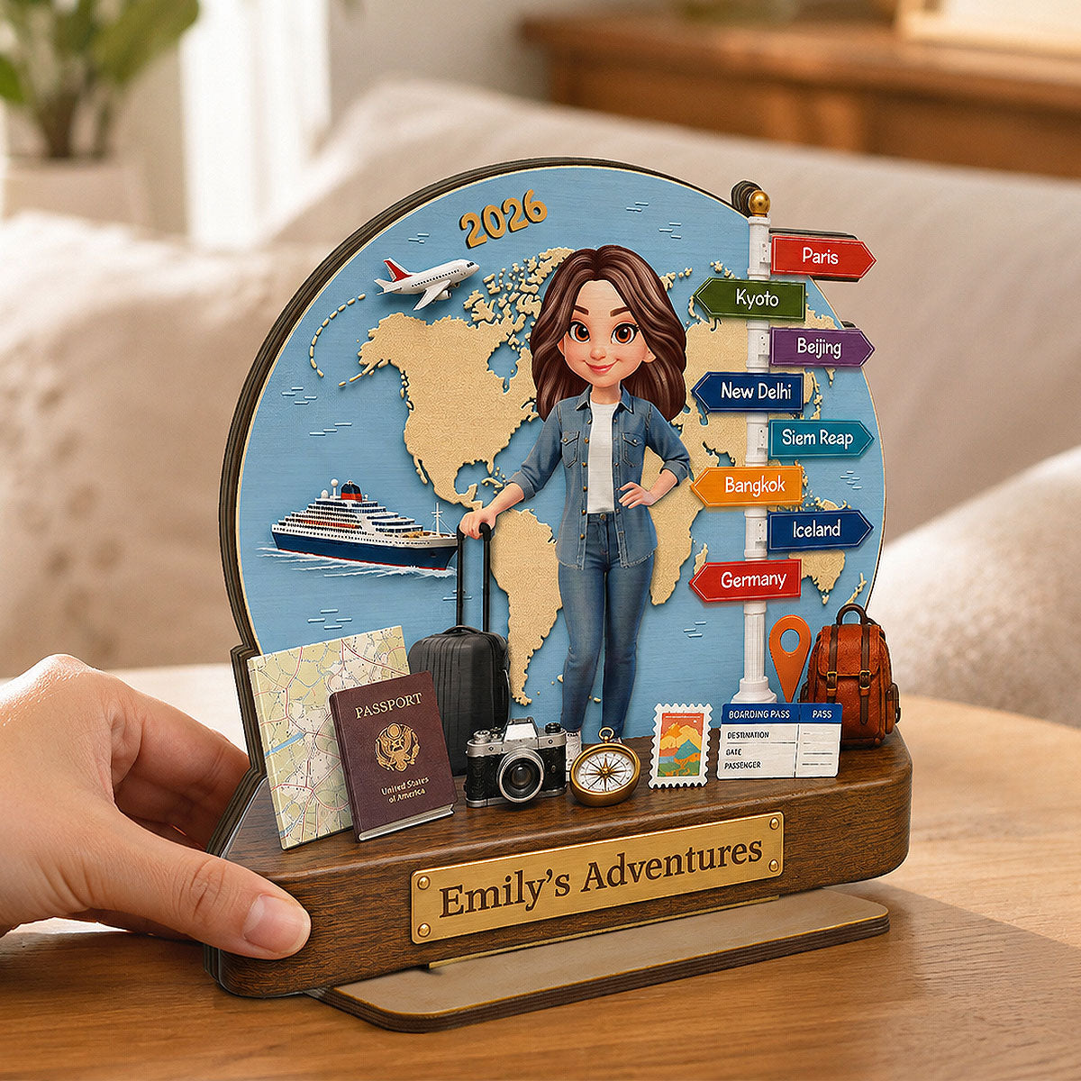 Traveling Destination Travel Adventure 2D Flat - Personalized Wooden Plaque