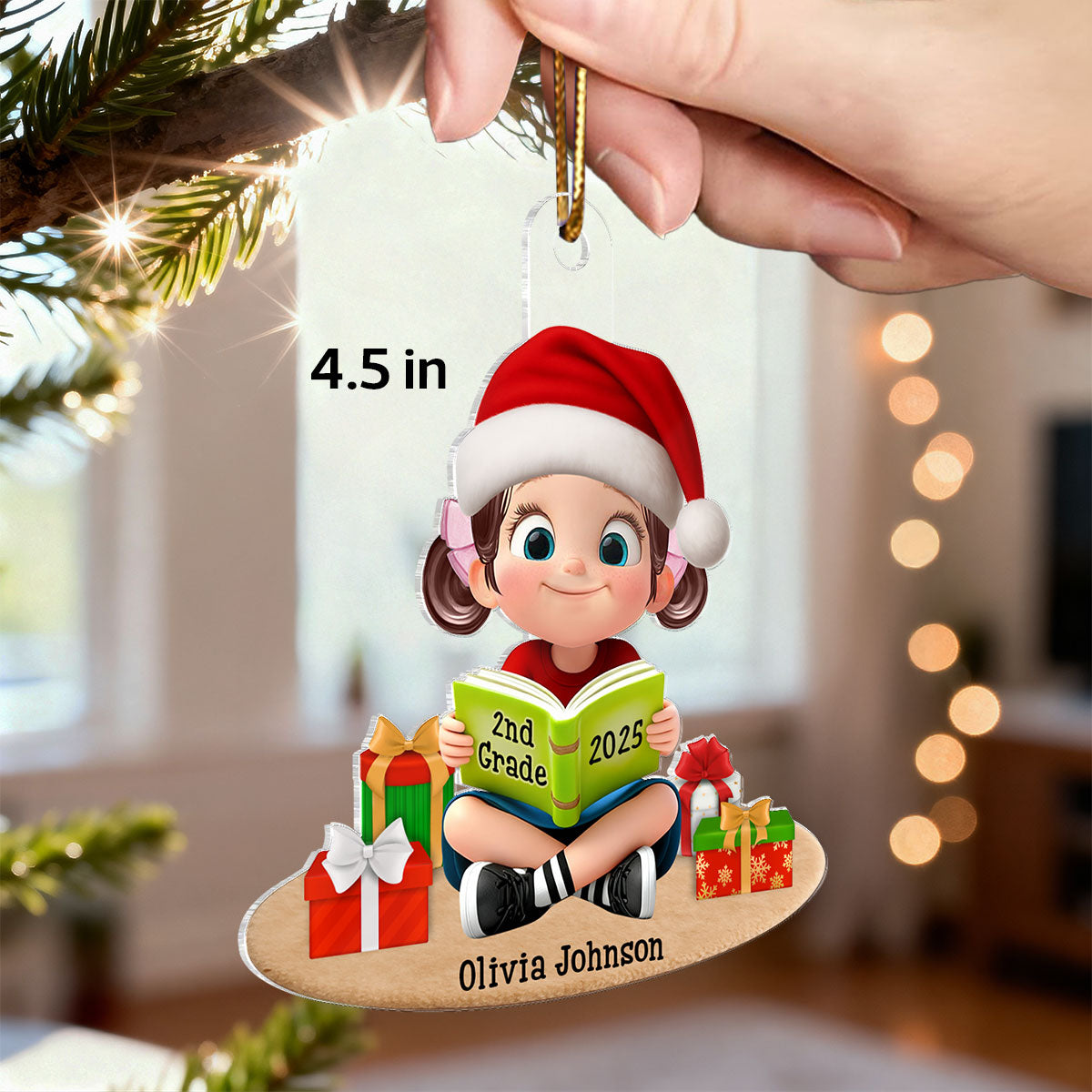 3D Effect Kid Reading Book - Personalized Acrylic Ornament - Christmas Gift For Book Lover, Bookworm, Book Club Gift