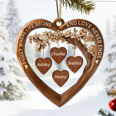 Family Where Life Begins and Love Never Ends - Personalized Acrylic Ornament - Thoughtful Christmas Gift for Loved Ones