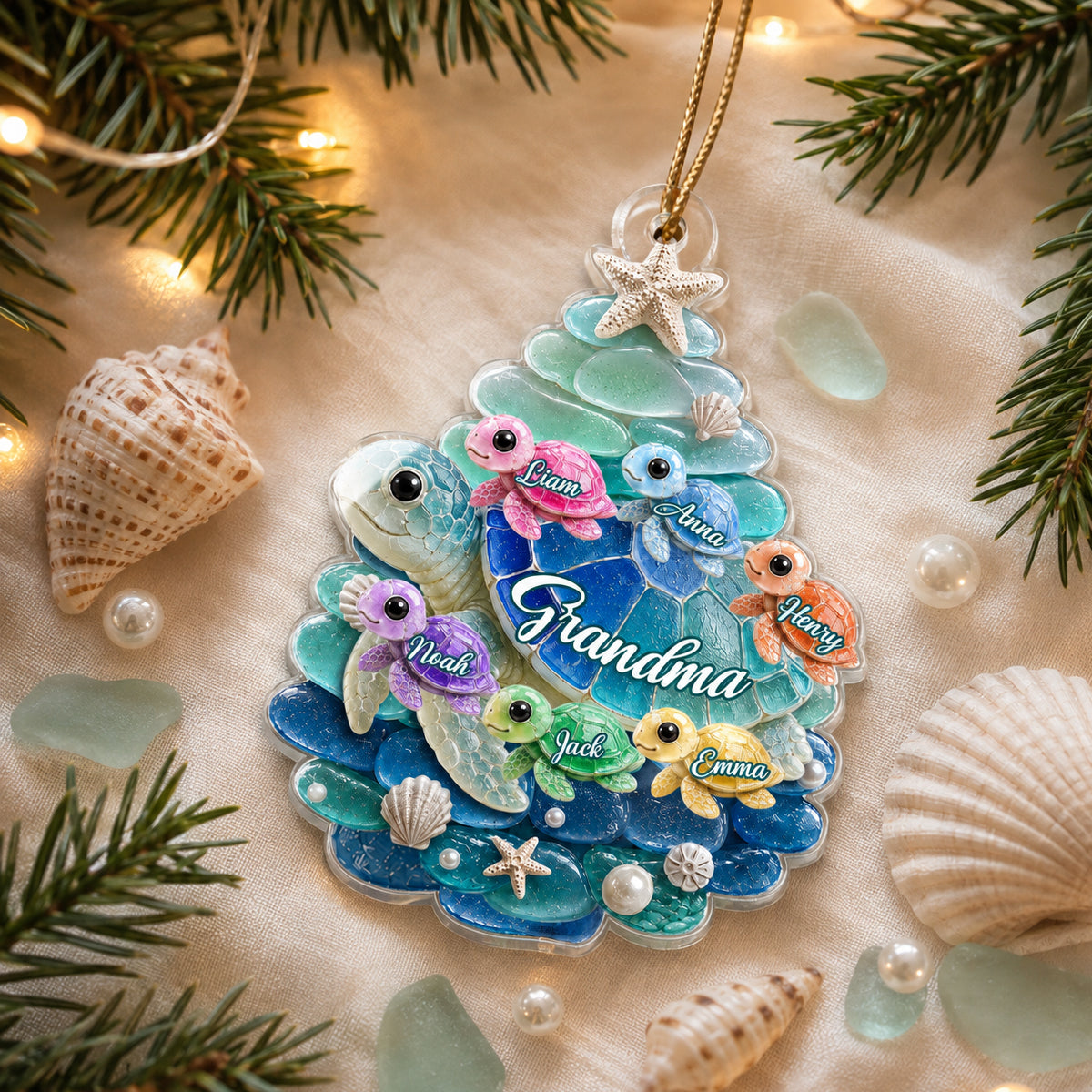 Turtle Grandma Grandkids - Personalized Acrylic Ornament - Christmas Gift for Grandma, Grandkids