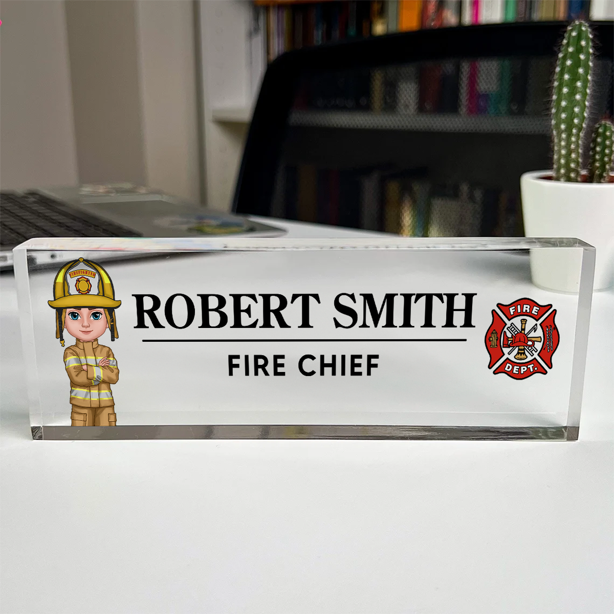 Proud Firefighter Personalized Acrylic Desk Name Plate, Appreciation Gift, Christmas Gift, Retirement Gift