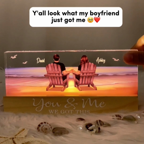 Eternal Sunset Beach Couple Personalized Acrylic LED Night Light, Heartfelt Anniversary Gift For Girlfriend, For Wife