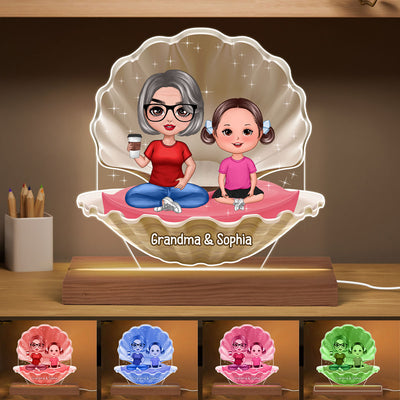 Grandma Grandkids In Pearl Shell Personalized Custom Shape Acrylic LED Night Light