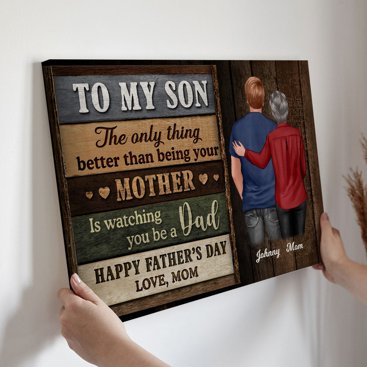 Colored Wood Pallets To My Son From Mom Personalized Wrapped Canvas| Heartfelt Father's Day Gift For Son