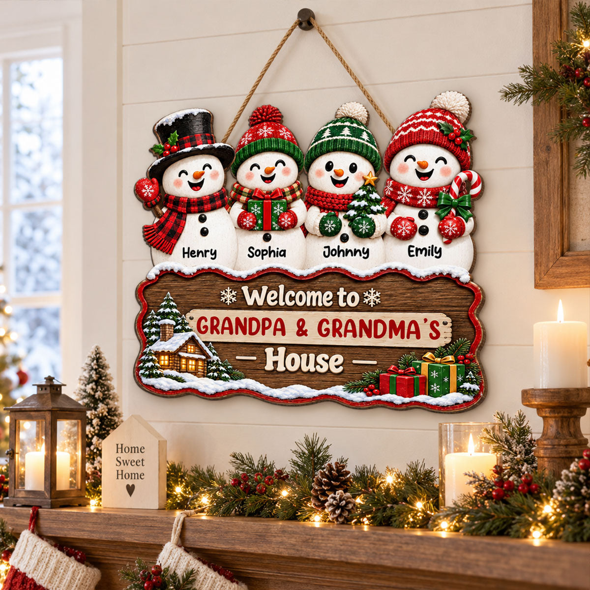 Heartwarming Snowman Grandkids - Personalized Wood Sign - Christmas Decoration For Grandparents