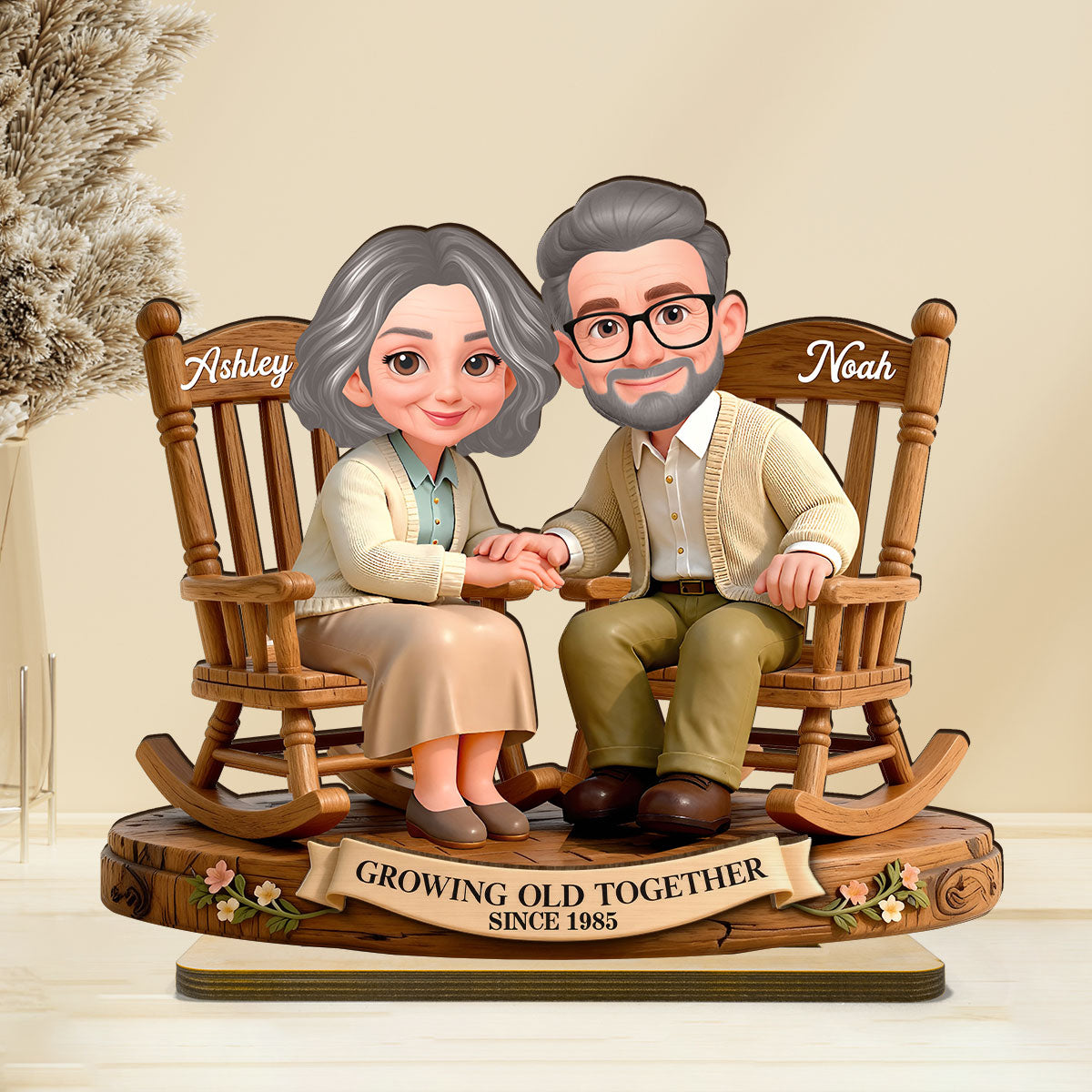 Eternal Love Couple On Rocking Chairs Growing Old Together - Personalized 2-Layer Wooden Plaque - Heartfelt Valentine's Day, Anniversary Gift For Couple, Gift For Him, For Her