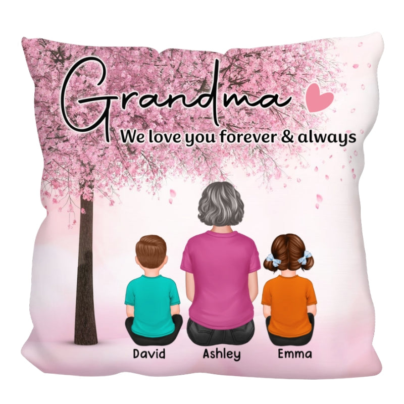 Grandma Grandkids Under Blossom Tree Personalized Pillow (Insert Included)