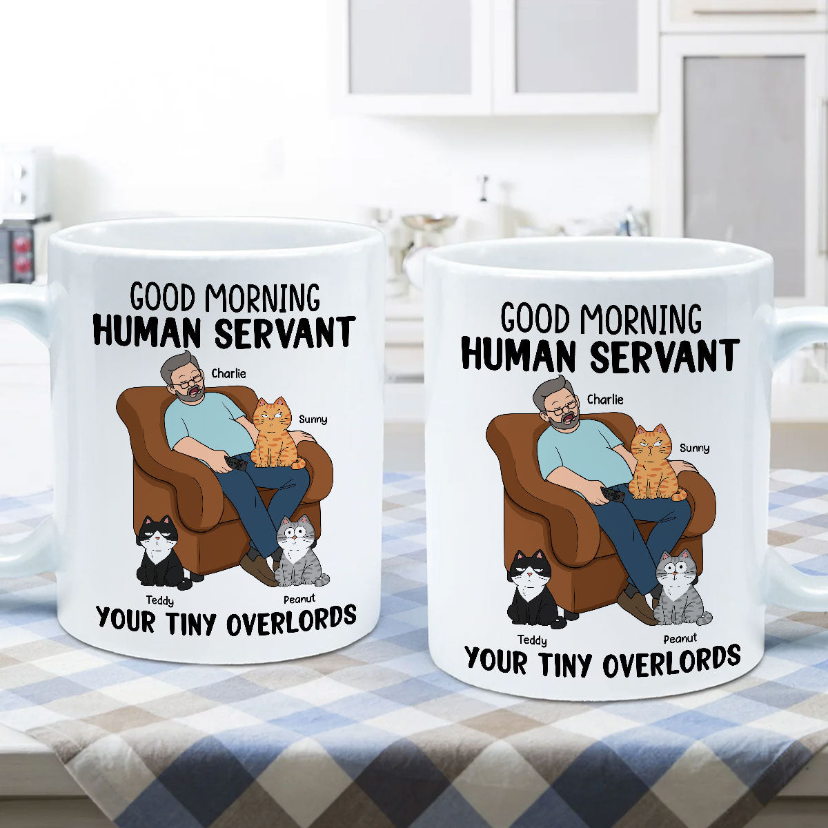 Happy Father‘s Day Human Servant Cat Dad Asleep Funny Cats Personalized Mug