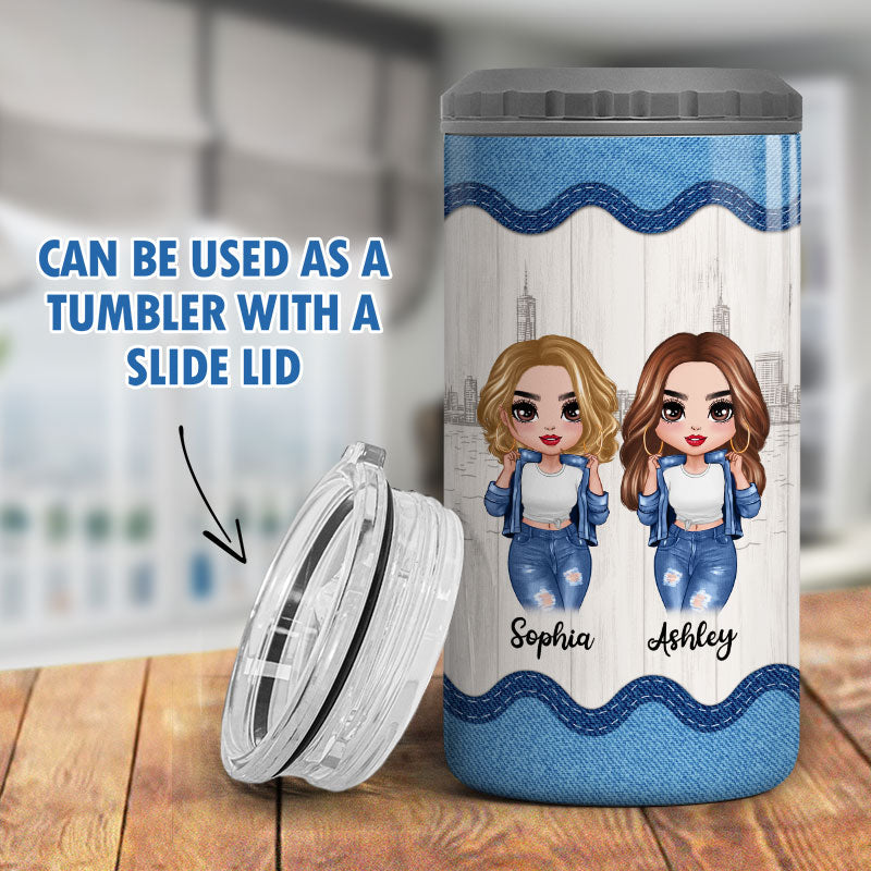 Cool Best Friends Sisters Denim Pattern Personalized 4 In 1 Can Cooler