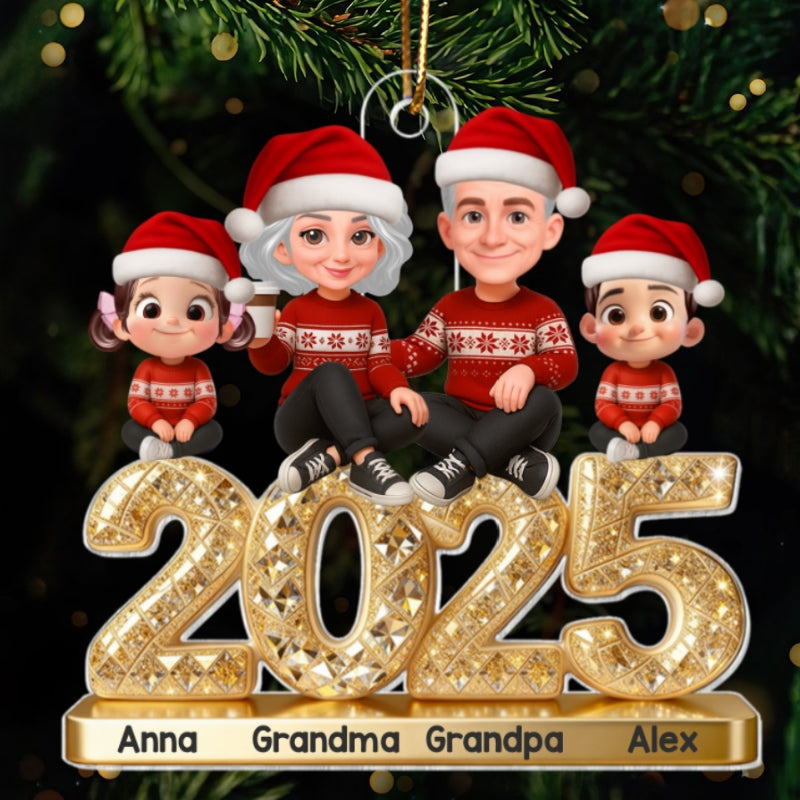 3D Effect Luxury Gold Texture Family Together Christmas - Personalized Acrylic Ornament