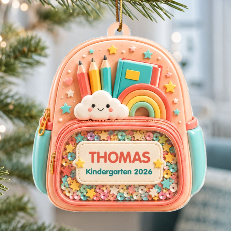 First Day Of School Backpack - Personalized Acrylic Ornament - Christmas Gift For Kids