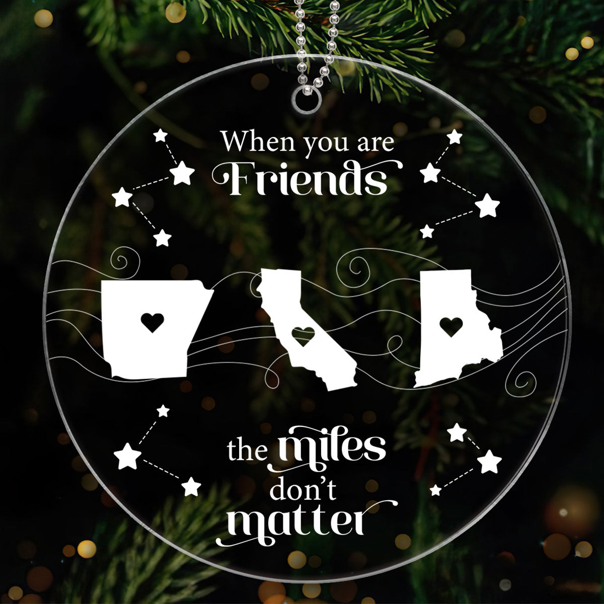 Long Distance Family Friends Siblings Sisters Besties Personalized Acrylic Ornament, Togetherness Christmas Gift