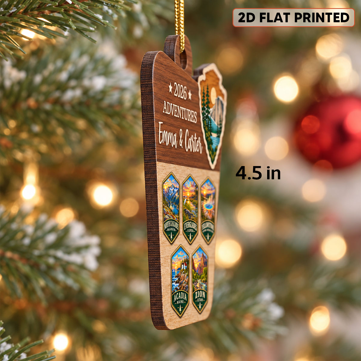 Custom National Parks Adventures - Personalized Wooden Ornament - National Parks Adventure Lovers, National Park Trip Keepsake, Couple Traveling Christmas Gift