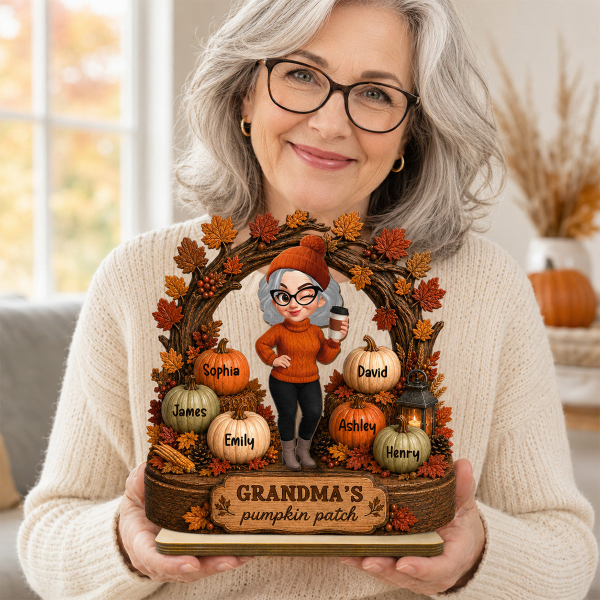 Grandma's Pumpkin Patch Fall Tree Arch - Personalized 2-Layered Wooden Plaque - Cozy Fall Decor for Grandma