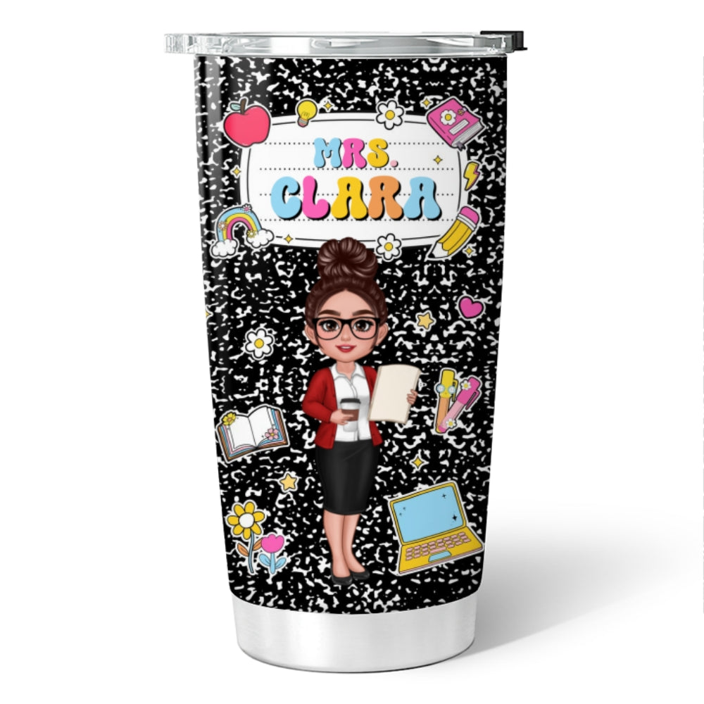 Teacher Composition Book Pattern Personalized Tumbler, Gift For Teacher