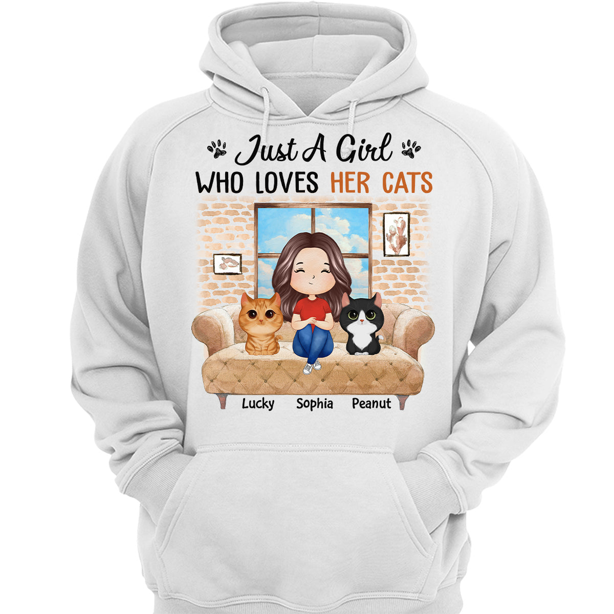 Just A Girl Who Loves Cats Watercolor Woman And Watercolor Cute Cats Sitting By The Window Personalized Shirt