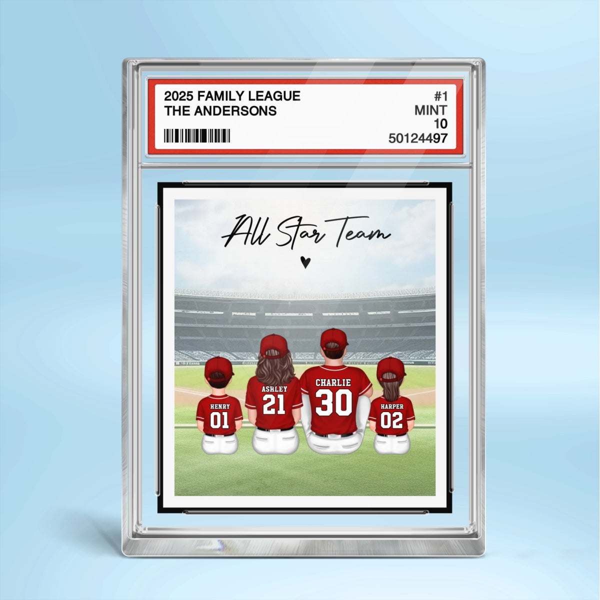 Baseball Family All Star Team Trading Card Style Personalized Acrylic Block Plaque