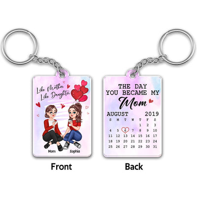 Red Hearts Watercolor Pretty Cartoon Mother Daughter Calendar Date Personalized Acrylic Keychain