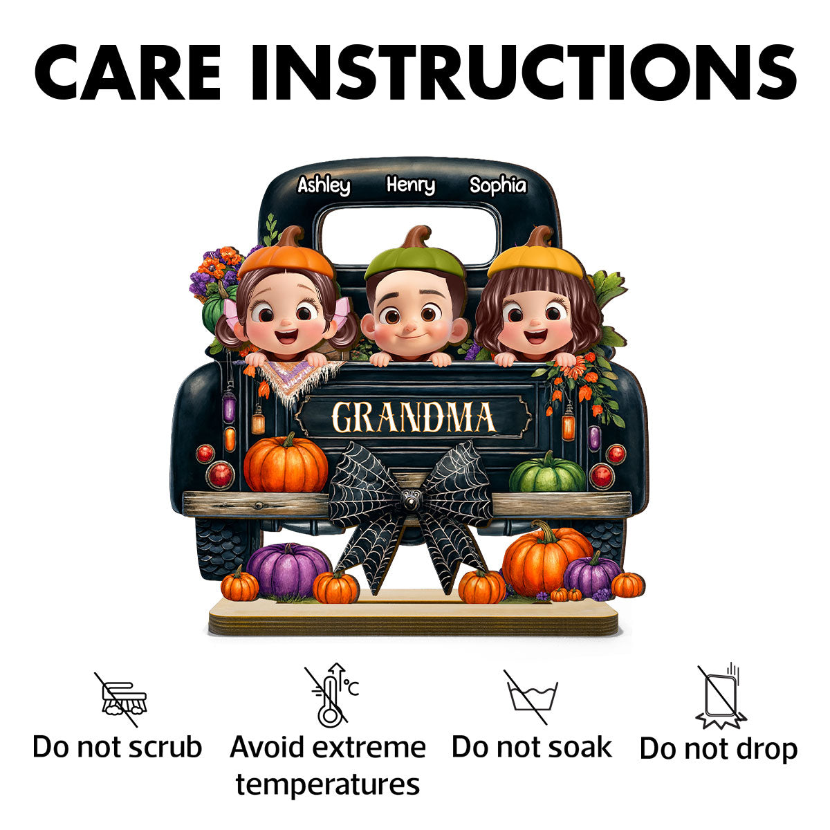 Grandkids Peeking on Halloween Truck Personalized Standing Wooden Plaque, Fall Halloween Decor for Grandma