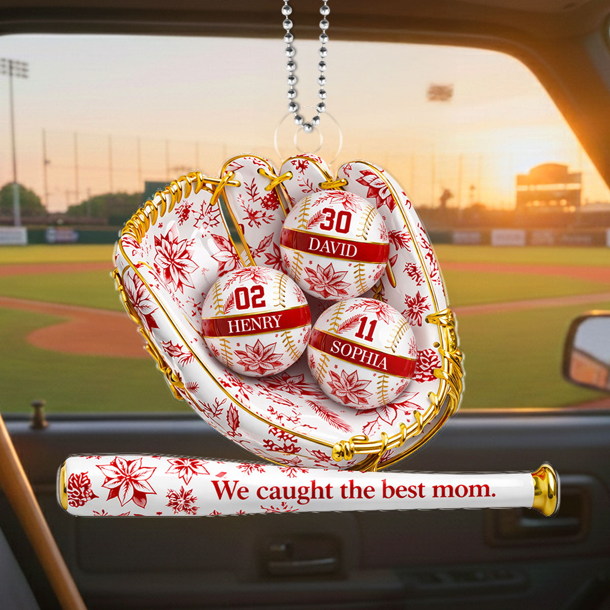 We Caught the Best Mom Toile De Jouy Pattern - Personalized Acrylic Car Hanger - Mother's Day Gift for Mom, Wife