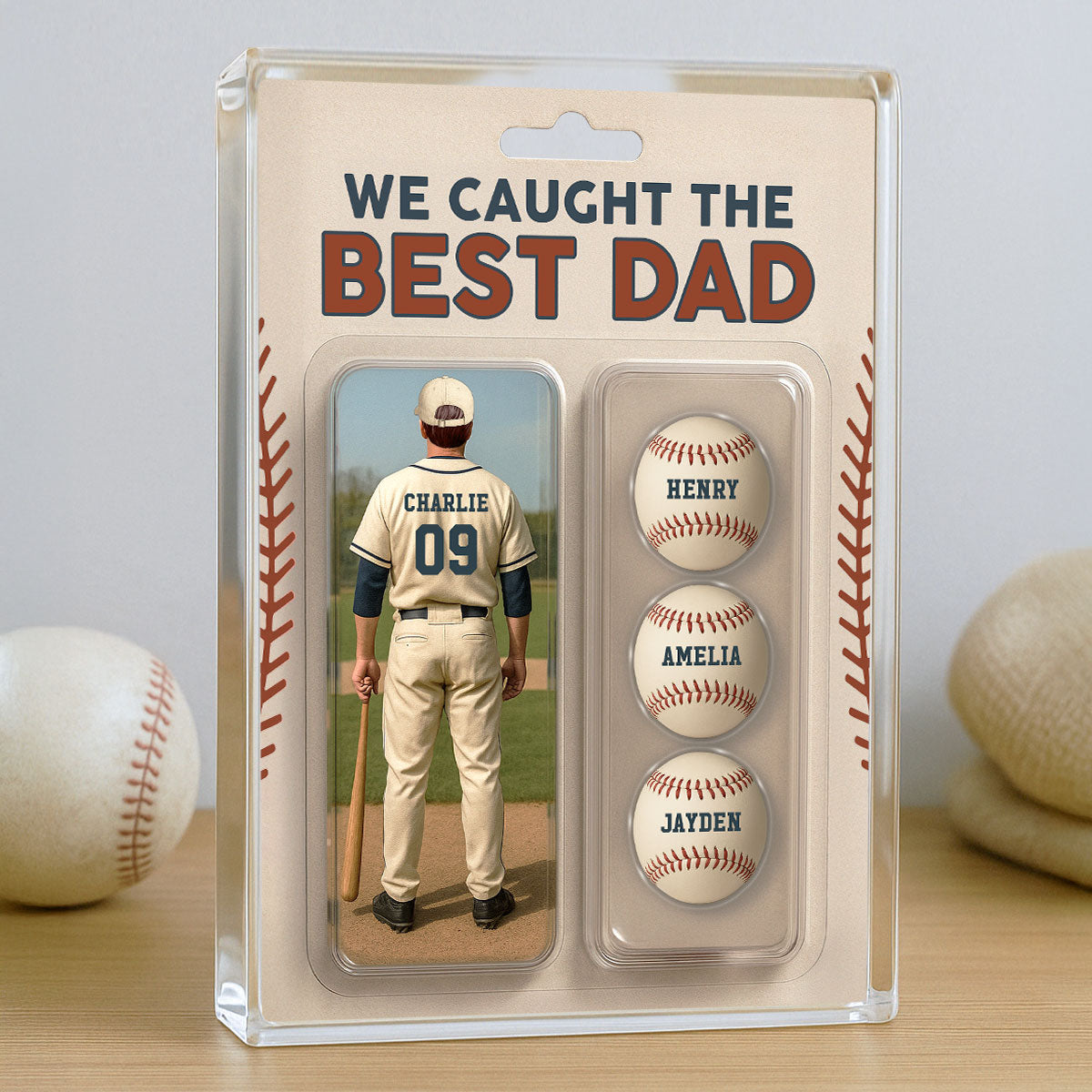 We Caught The Best Dad Grandpa Baseball Lover Realistic Figure Style Personalized Acrylic Block Plaque