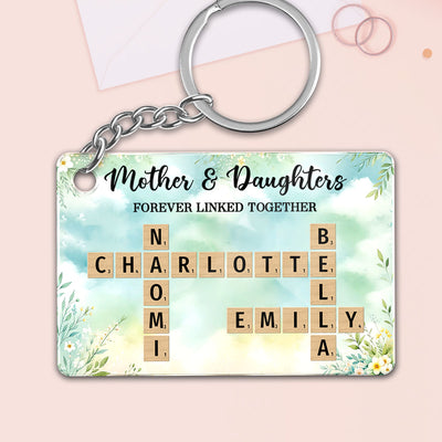 Mother & Daughters Sons Forever Linked Together Crossword Puzzle Art Personalized Acrylic Keychain
