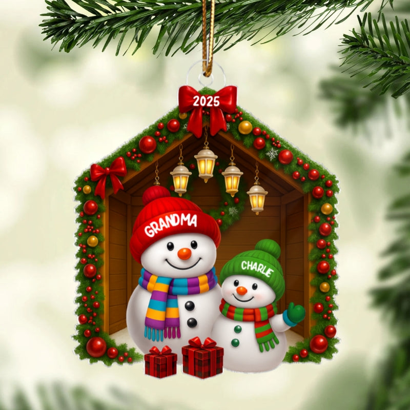 Grandma Grandkids Snowman Personalized Acrylic Ornament - 2025 Thoughtful Christmas Gift for Grandma