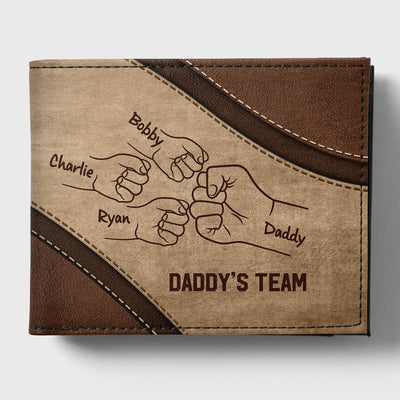 Daddy's Team Fist Bump Personalized Men’s Wallet, Father's Day Gift, Birthday Gift For Husband, Dad, Grandpa