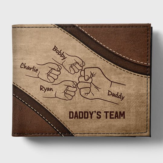 Daddy's Team Fist Bump Personalized Men’s Wallet, Father's Day Gift, Birthday Gift For Husband, Dad, Grandpa