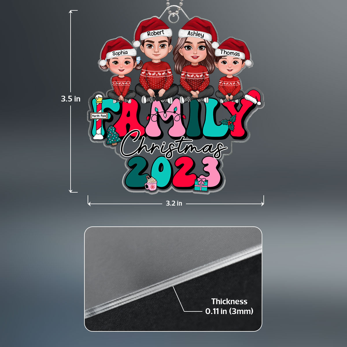 Retro Christmas Family Sitting Crossed Legs Personalized Acrylic Ornament