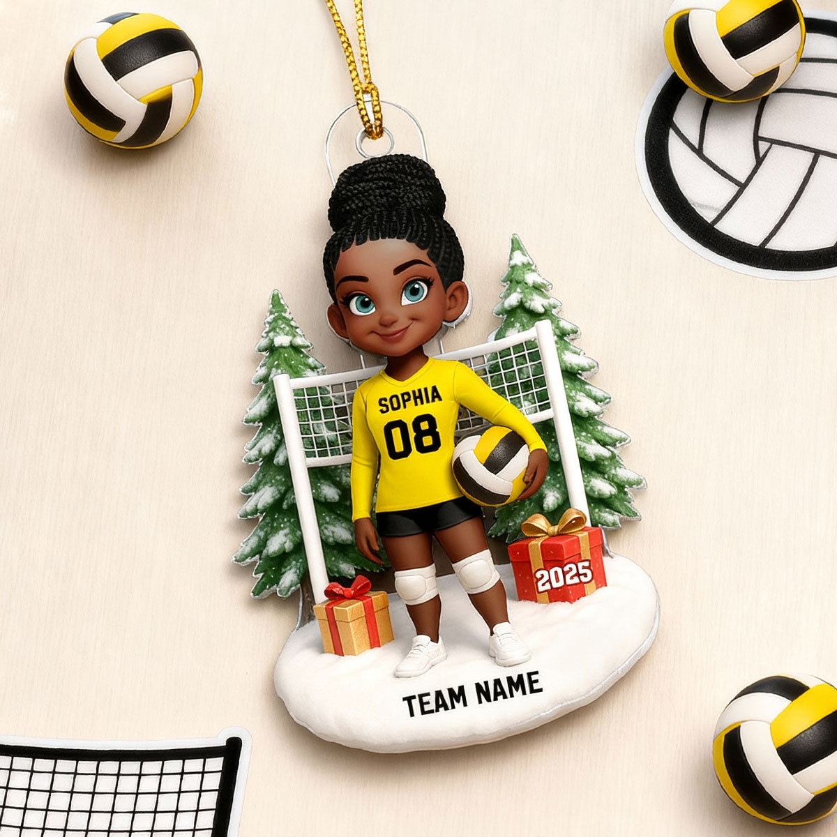 3D Effect Christmas Volleyball Player - Personalized Acrylic Ornament - Gift For Volleyball Lovers, School Volleyball Team