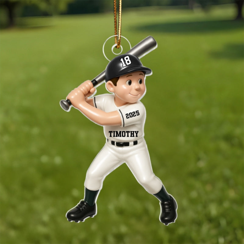 Cute Baseball Player 3D Effect, Personalized Acrylic Flat Ornament, Gift for Son, for Daughter, for Grandson, for Granddaughter
