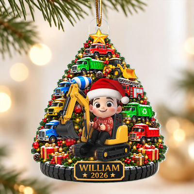 Construction Trucks Christmas Tree 2D Flat – Personalized Acrylic Ornament – Christmas Gift For Boys
