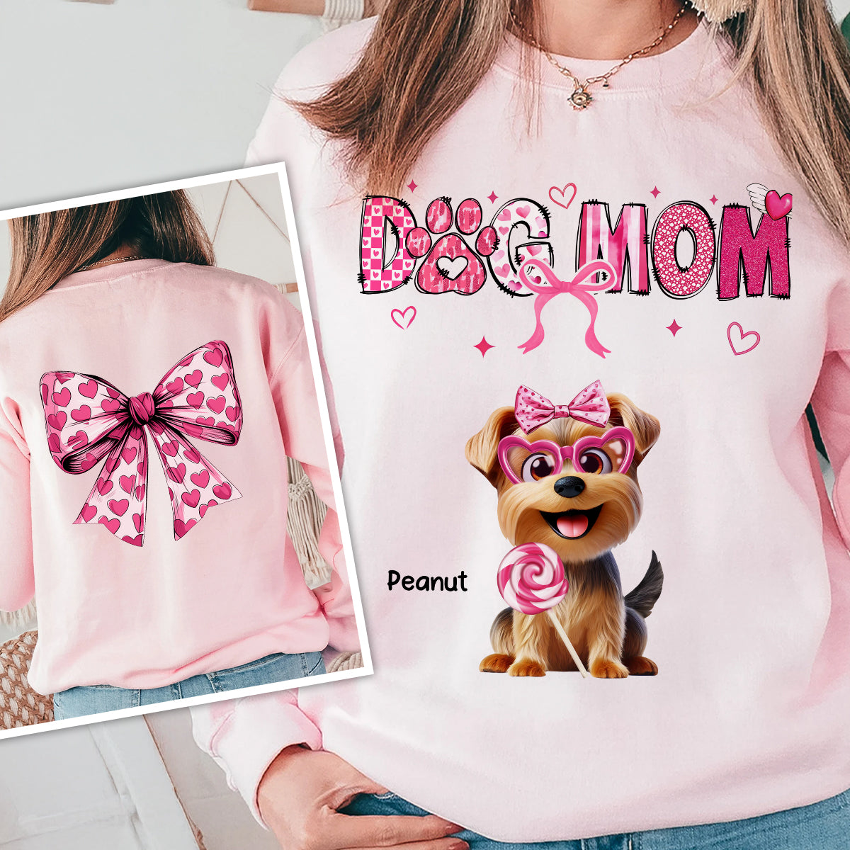 Dog Mom Cute Coquette Cartoon Dog  Gift Personalized Double Sided Sweatshirt