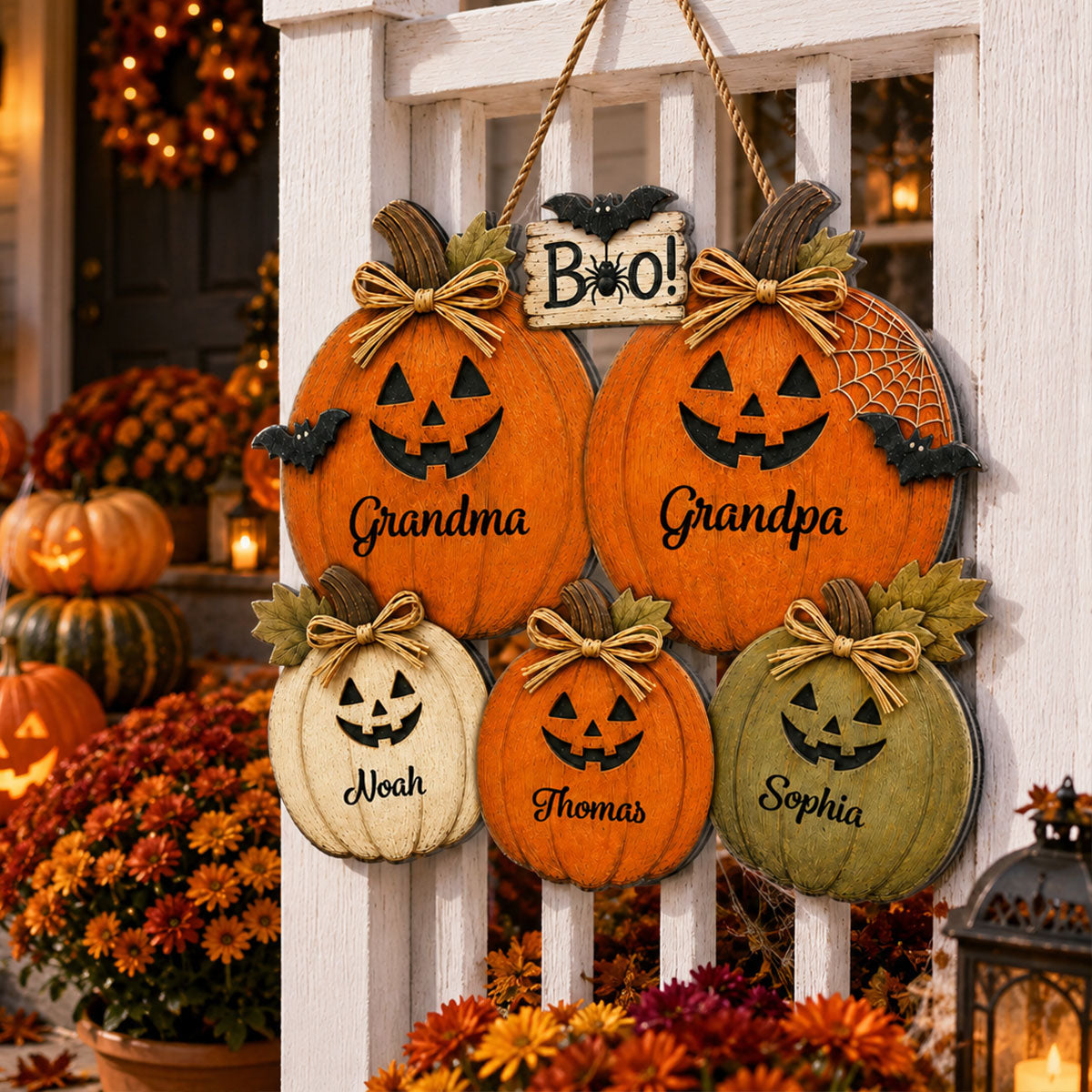 Trending Grandma Grandpa Halloween Pumpkins - Personalized Door Hanger - Fall Season Halloween Decor For Grandparents