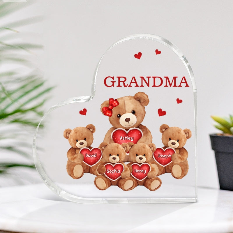 Grandma Mom Auntie Bear Personalized Heart Acrylic Plaque