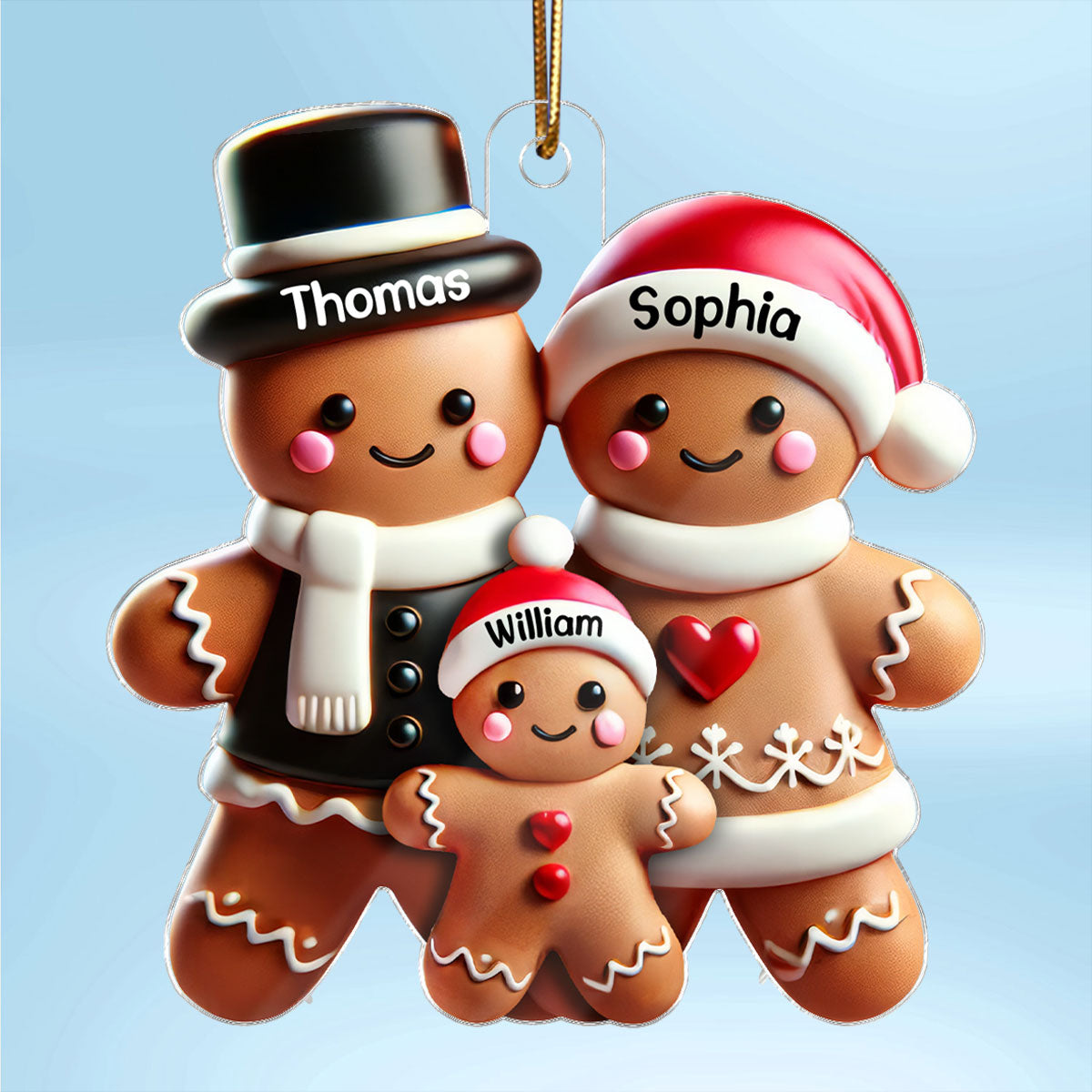 Gingerbread With Clothes Family Smooth Finish 3D Effect Personalized Acrylic Ornament