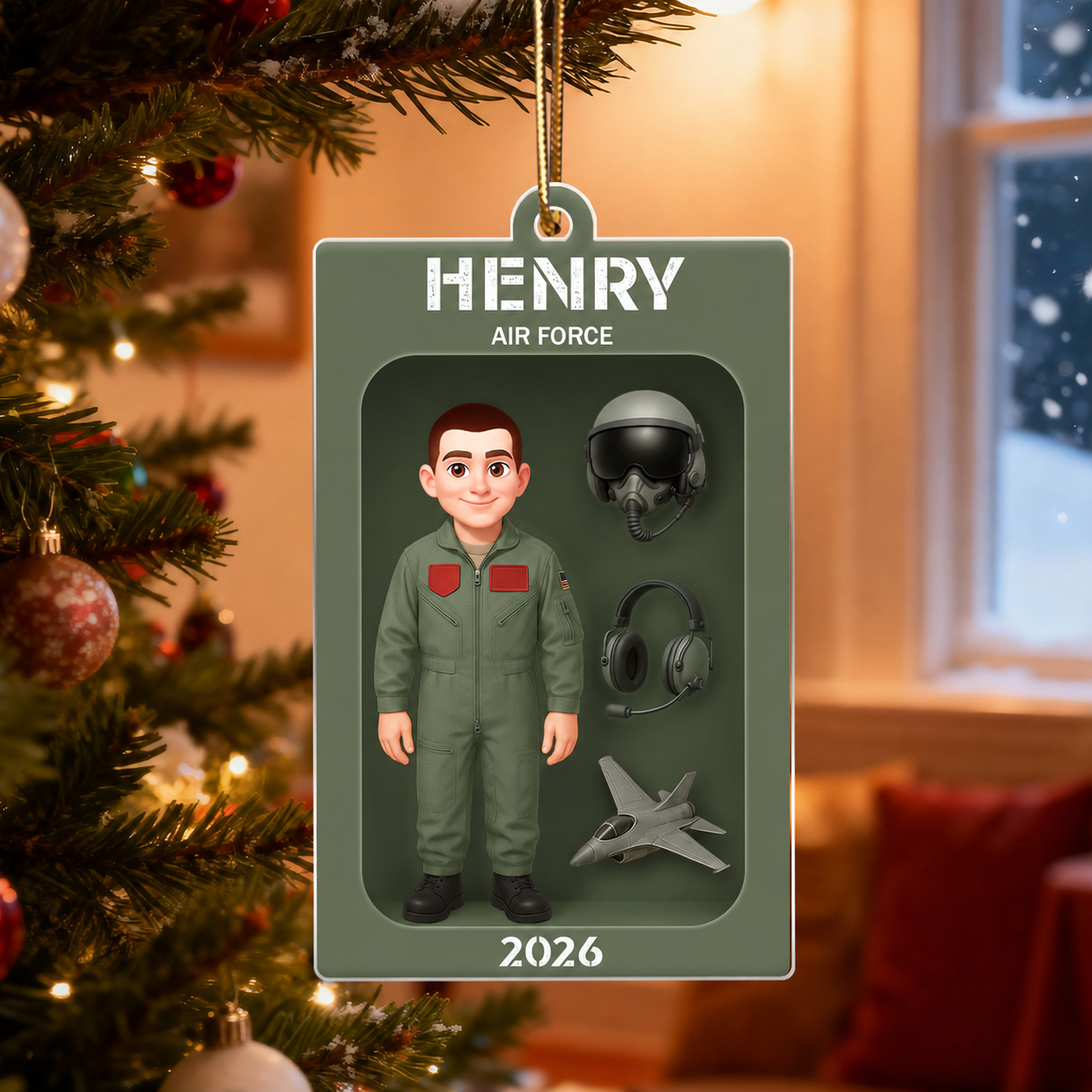 Air Force Figure 3D Effect Personalized Acrylic Ornament - Special Gift For The Air Force