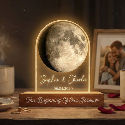Forever Love Custom Couple Moon Phase Anniversary Date - Personalized Acrylic Block LED Night Light - Valentine's Day Gift For Couple, For Her, For Him
