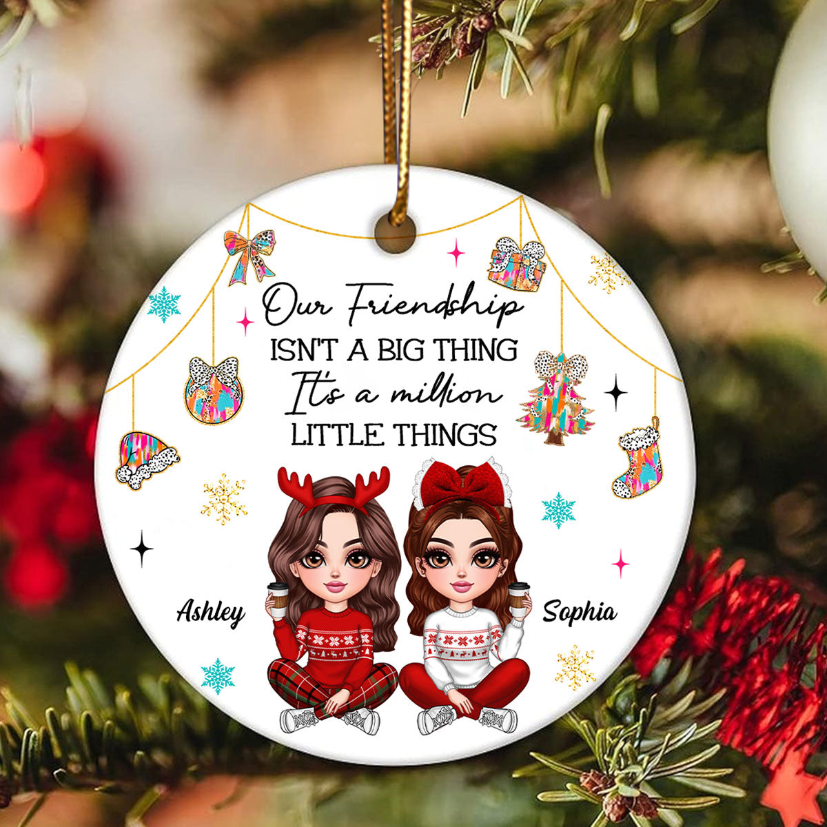 Pretty Girls Friendship Million Little Things Colorful Dalmatian Pattern Personalized Circle Ceramic Ornament