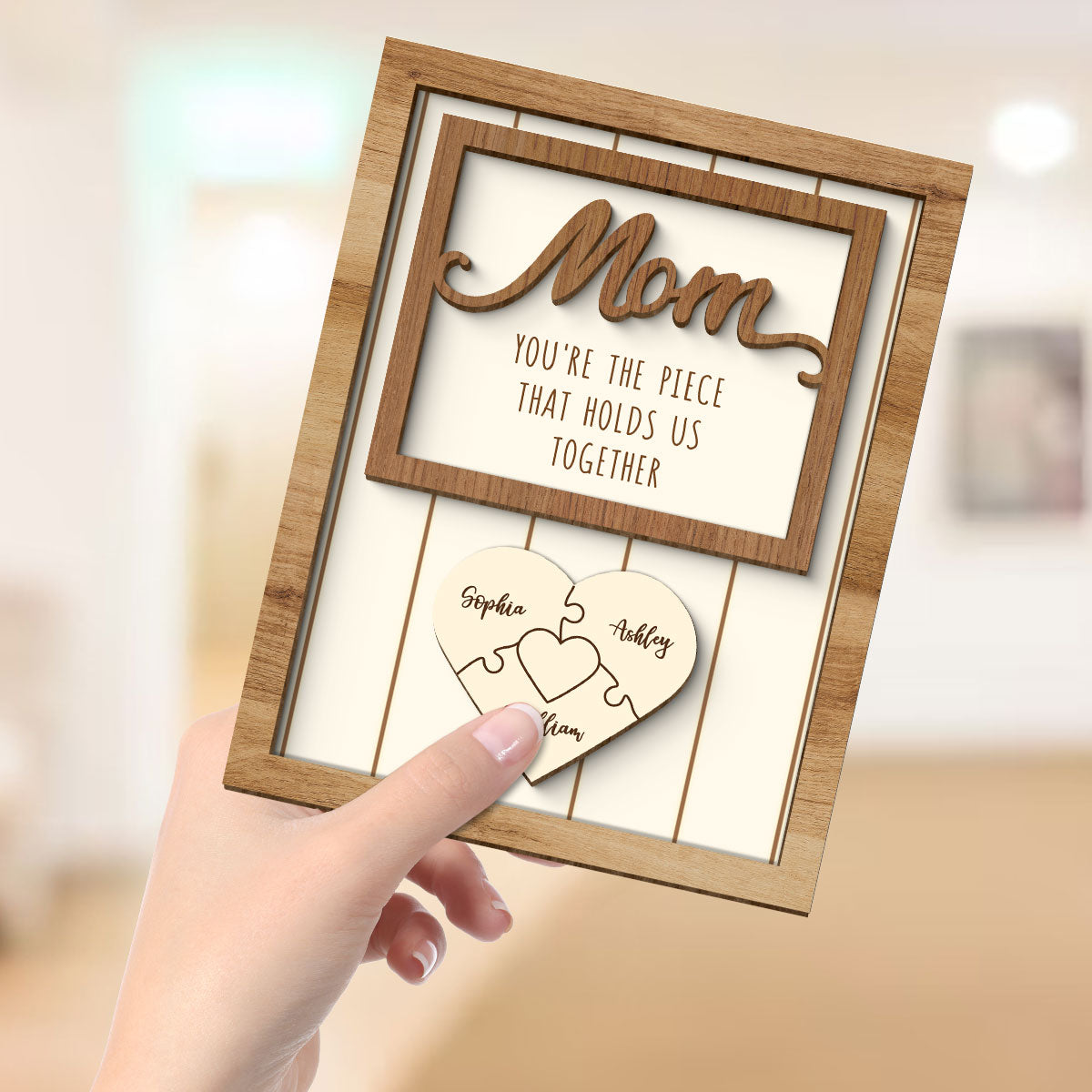 Personalized Mom Gift You are the Piece that Holds us Together, Puzzle with Names for Mother, Engraving Wood Gift, Mommy Gift