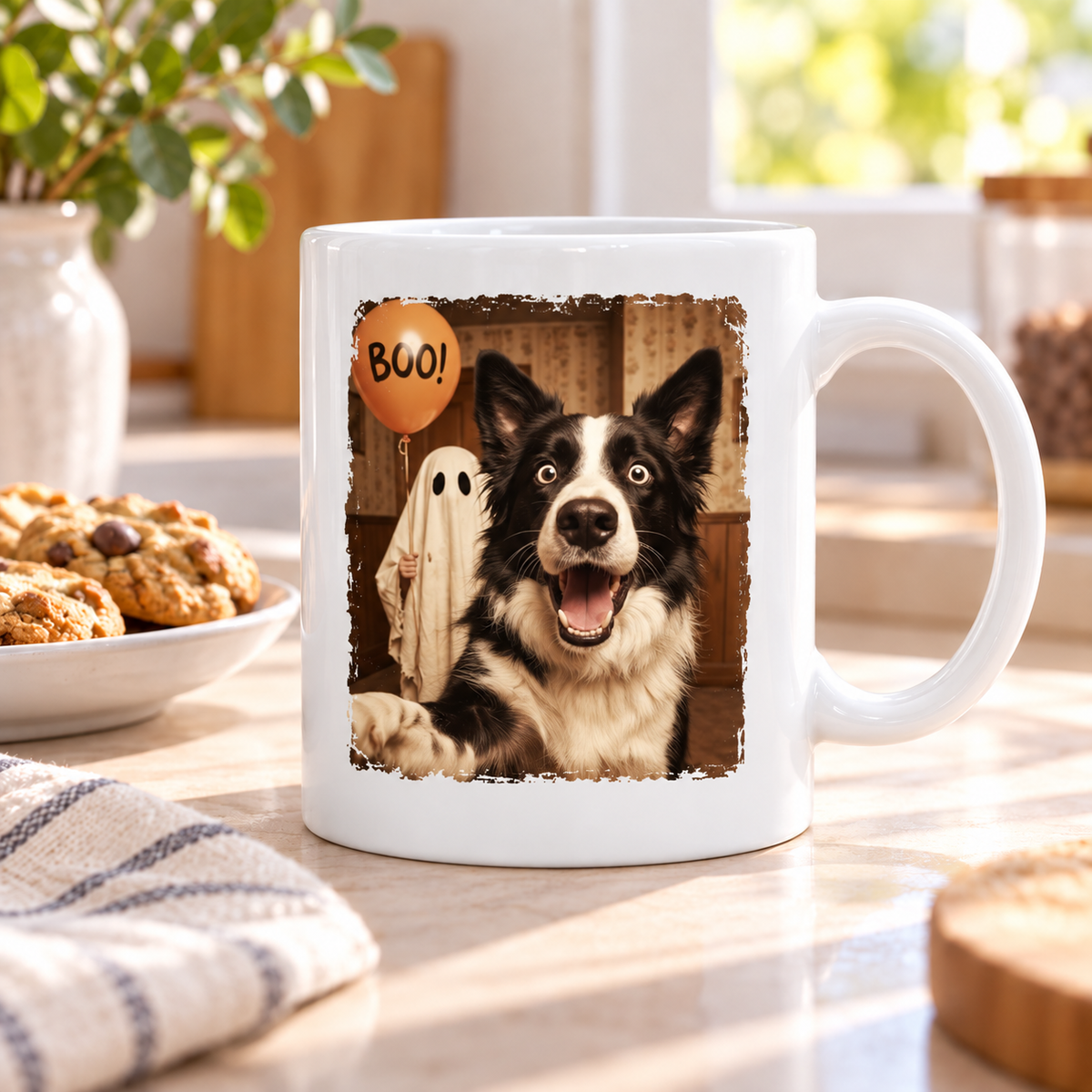 Custom Dog Cat Photo Halloween - Personalized Mug - Trendy Vintage Spooky Tee for Pet Moms