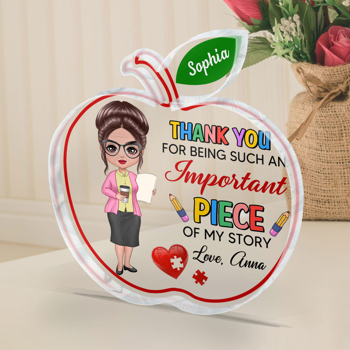 Thank You Teacher Personalized Acrylic Block Plaque, Appreciation Gift