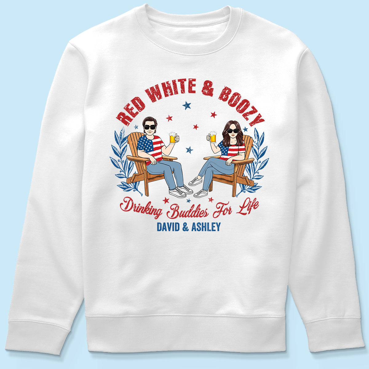 Red White & Boozy Beer & Cocktail Club, Personalized Matching Shirt For Couples, 4th Of July