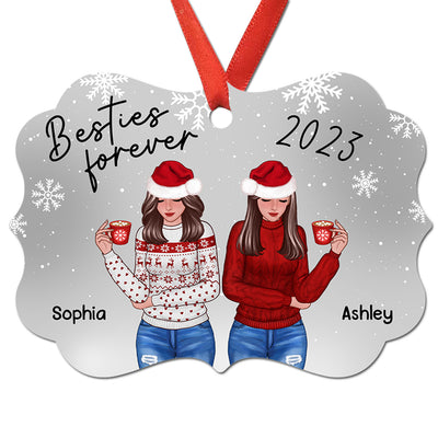 Snowflakes Front View Christmas Besties Personalized Christmas Ornament