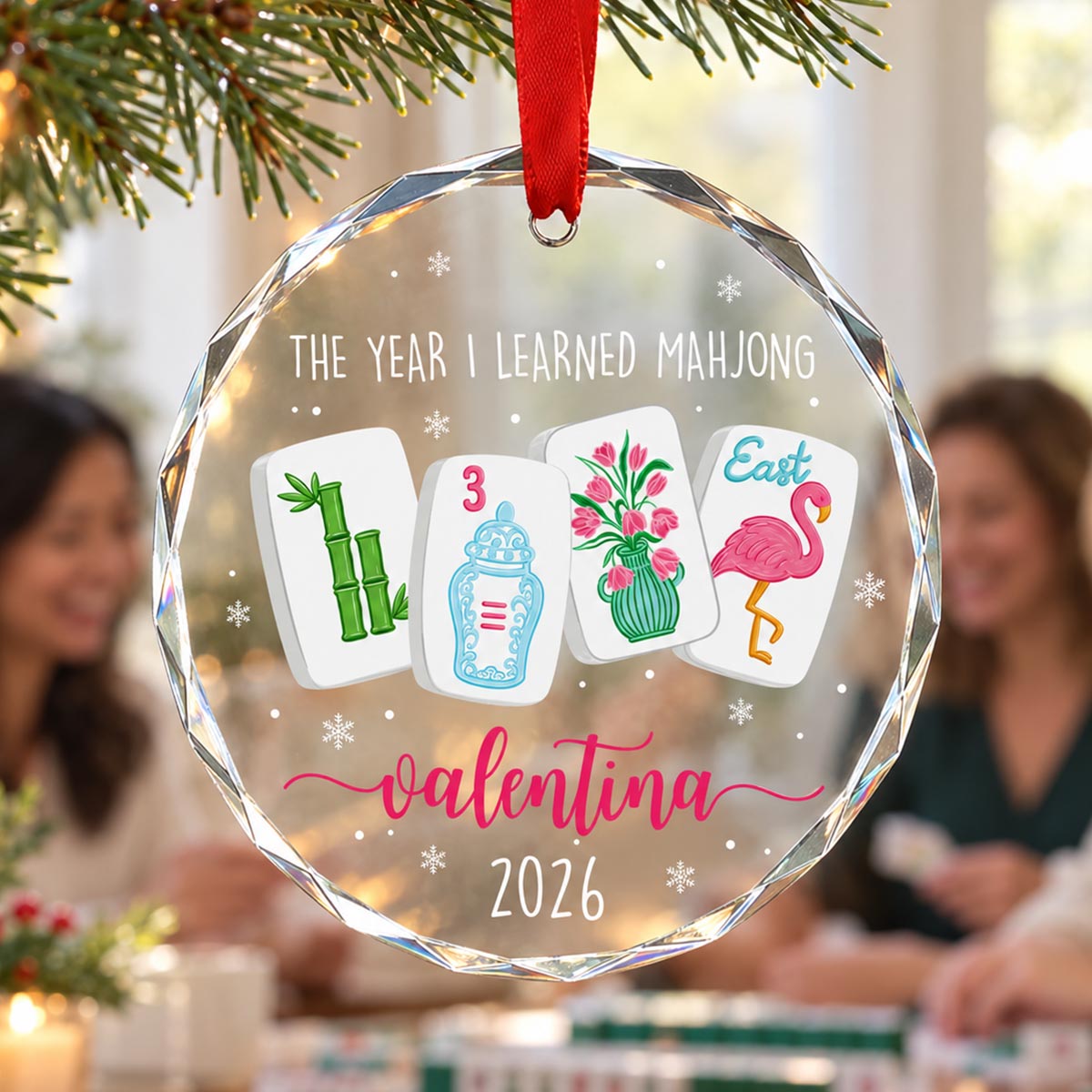 The Year I Learned Mahjong - Personalized Glass Ornament - Funny Mahjong Group Gift, Christmas Gift For Mahjong Club 2026