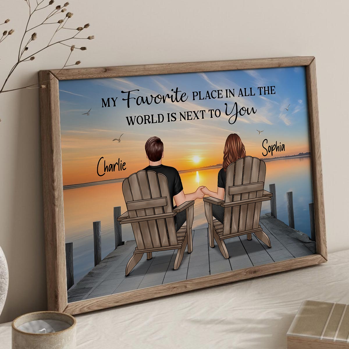 Back View Couple Sitting On The Lake Dock Personalized Poster, Heartfelt Gift For Couple, For Him, For Her, Boyfriend, Girlfriend, Husband, Wife