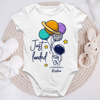 Just Landed Baby Arrival Cute Astronaut Personalized Baby Onesie, Baby Shirt