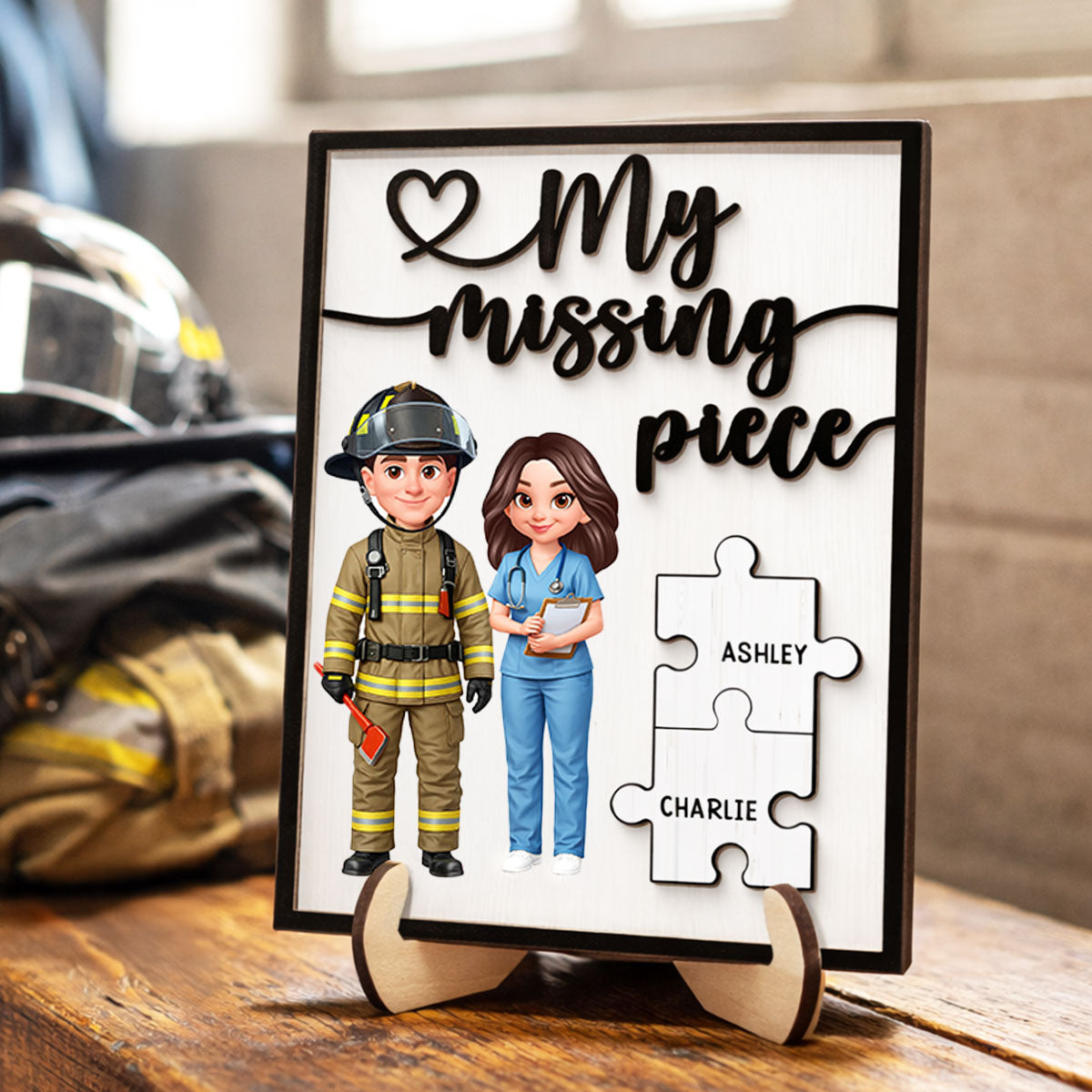 My Missing Piece Couple Occupation - Personalized 2-Layered Wooden Plaque - Heartfelt Valentine's Day Gift for Him, Gift for Her